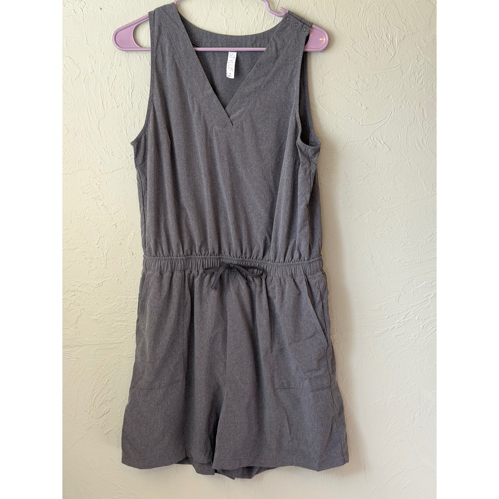 Stylus Womens Gray Sleeveless V-Neck Romper Elastic Drawstring Waist M‎
